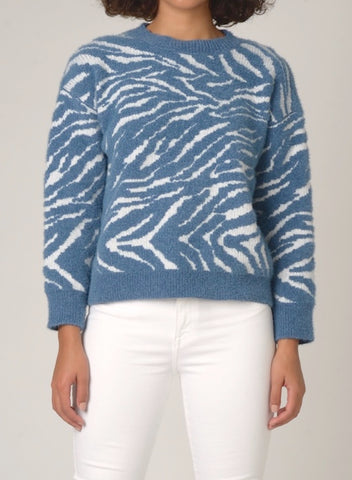 100345 Zoe Blue Zebra Print Sweater