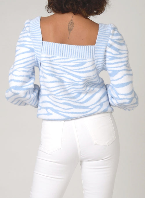 100345 Zoe Blue Zebra Print Sweater