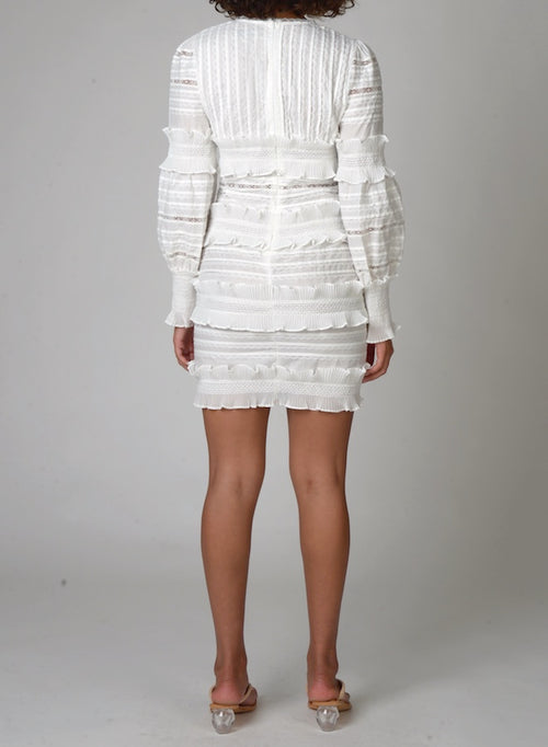 120603 WHITE RUFFLE PLEATED DRESS